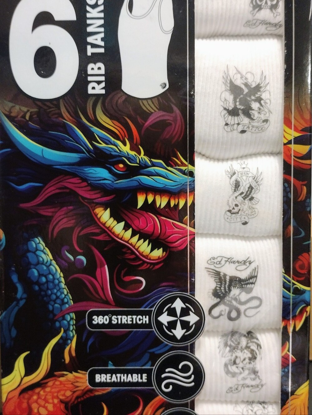 Ed Hardy Rib Tank Shirts Pack Of 6 Small White w Black Ink Tattoo Design On Each
